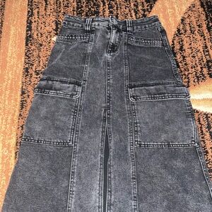 Black Denim Cargo Skirt
